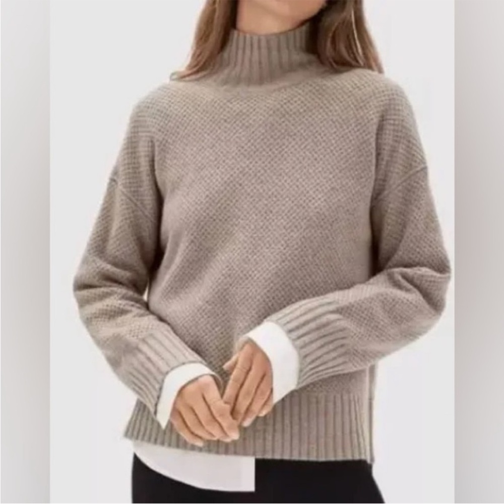 Everlane Taupe Mock Neck Knit Sweater